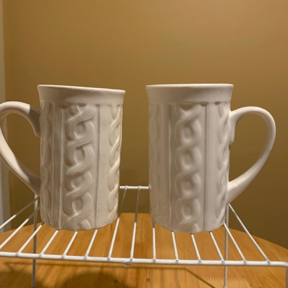 Two White Cable Sweater Mugs By Bay Island